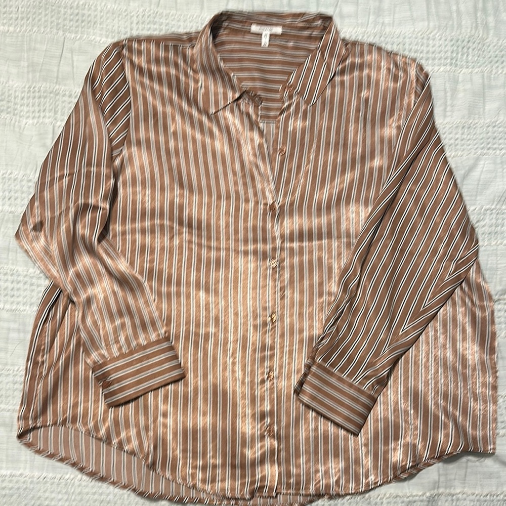 Maurices Tan and White Striped Blouse 2x